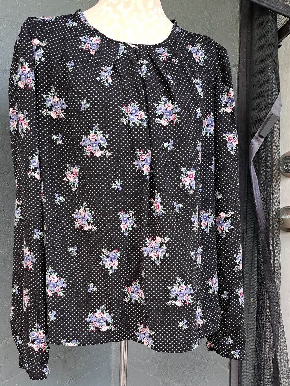Forever 21 Black Polka Dot Floral Blouse